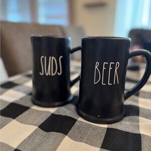 Rae Dunn Black Ceramic Beer Mugs Set